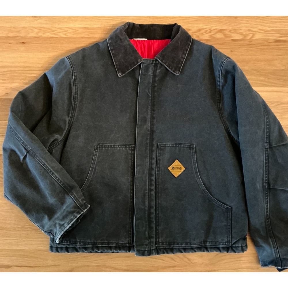 Muleskins Canvas Work Jacket Black Corduroy Collar Quilted Lined Chore Coat Mens
